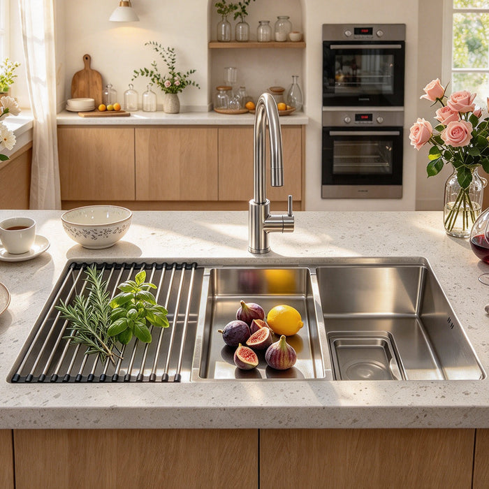 Kitchen Sink, Textured Stainless Steel – Colander & Rack Included