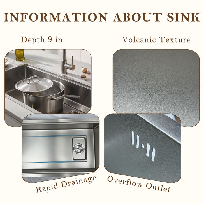 Kitchen Sink, Textured Stainless Steel – Colander & Rack Included