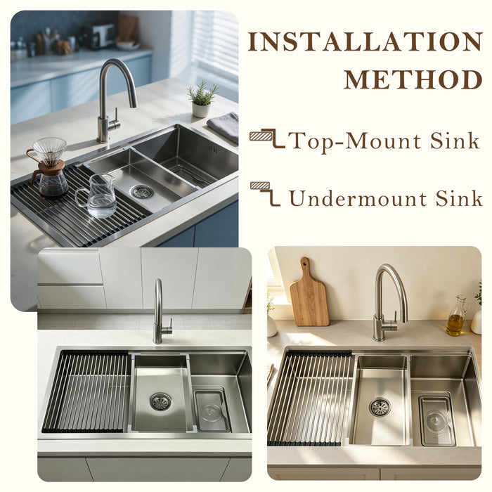 Kitchen Sink, Textured Stainless Steel – Colander & Rack Included