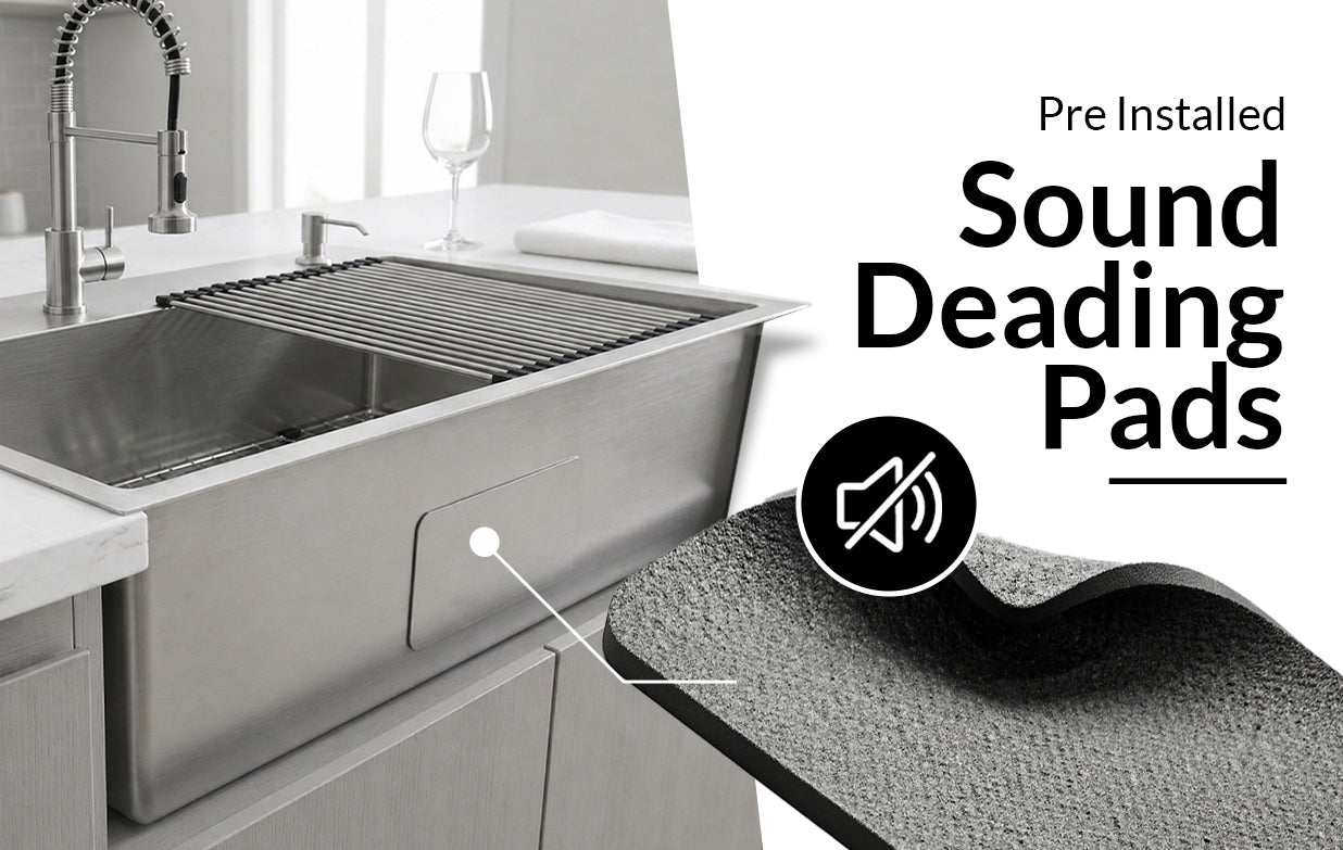Silver Kitchen Sink with Faucet & Glass Rinser installed on countertop