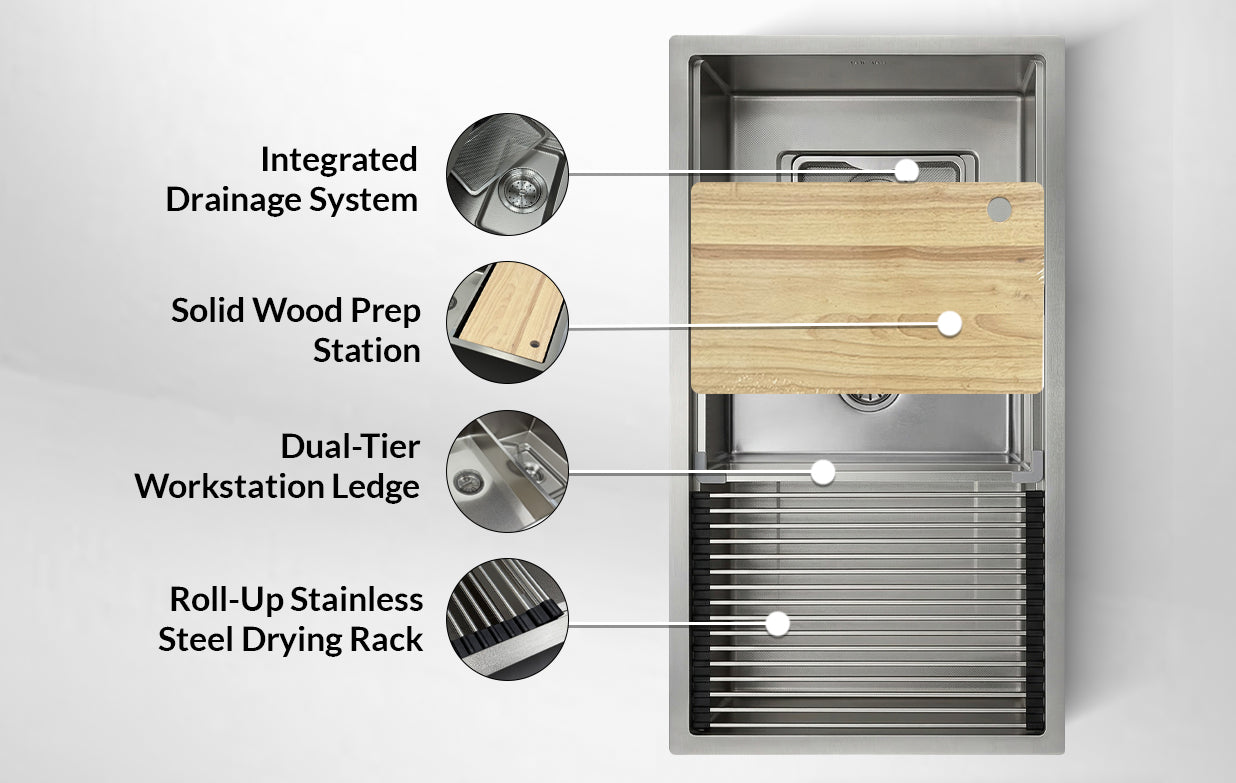 Silver Textured Stainless Steel Sink for prep and washing