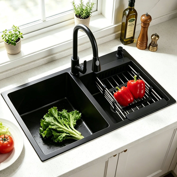 Black Double Bowl Kitchen Sink - Modura Sinks