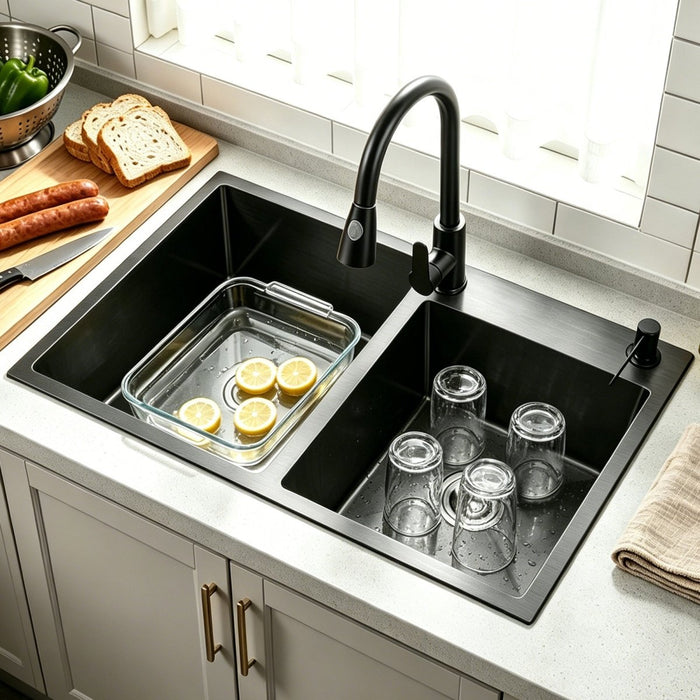 Black Double Bowl Kitchen Sink - Modura Sinks