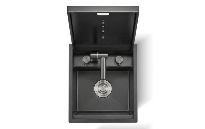 Cover Plate Sink with Folding Faucet featuring a modern design and convenient foldable faucet.