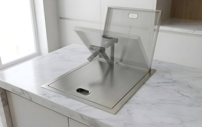 Silver undermount sink with folding faucet