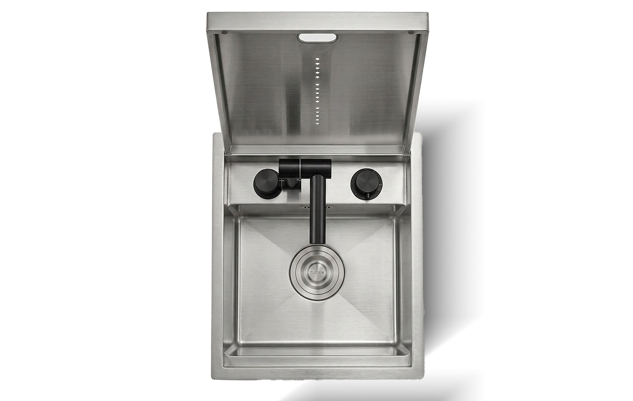 Silver 17.7 inch sink with foldable faucet