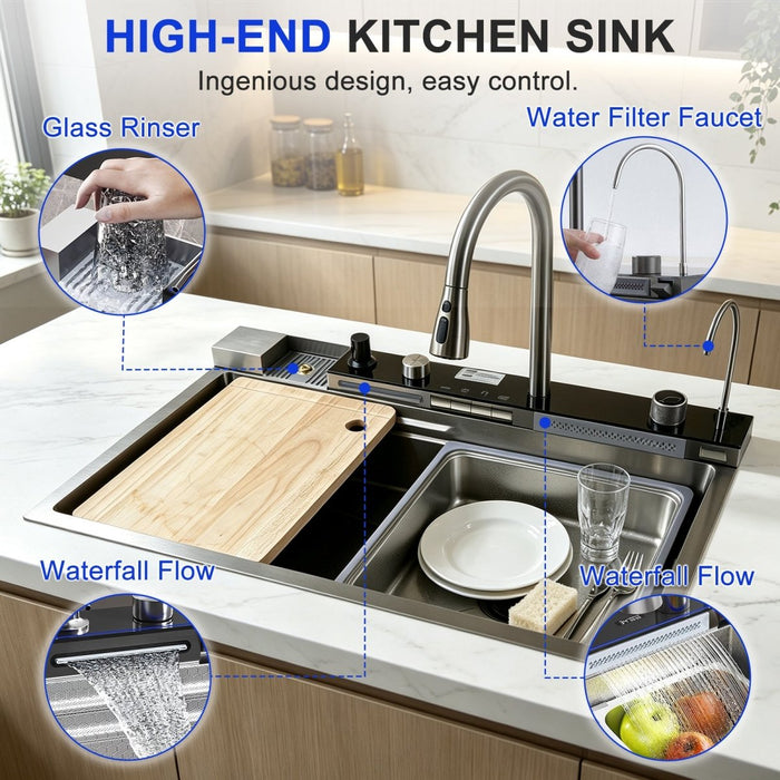 Double Waterfall Sink with 4-Way Faucet System - Modura Sinks