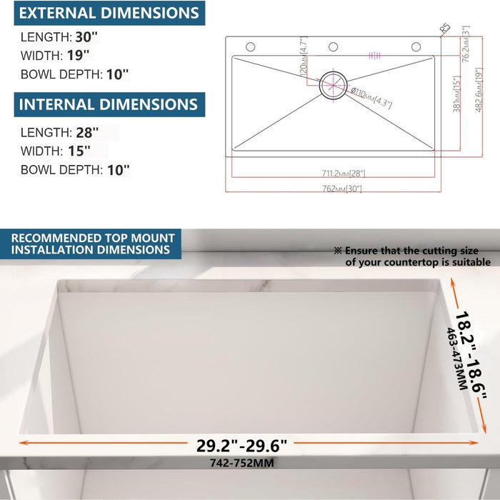 Kitchen Sink with Faucet & Glass Rinser - Modura Sinks
