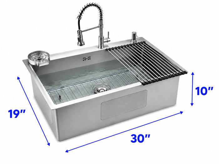 Kitchen Sink with Faucet and Glass Rinser - Modura Sinks