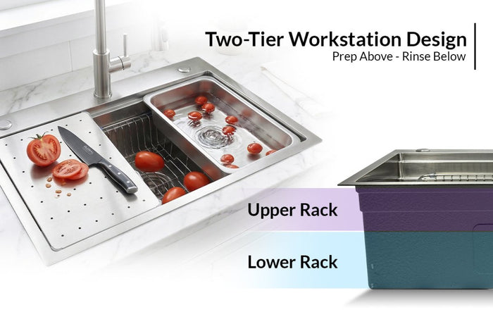 Silver Double-Step Workstation Sink - Modura Sinks