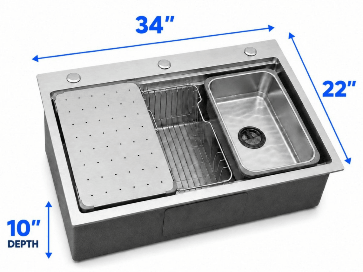 Silver Double-Step Workstation Sink - Modura Sinks