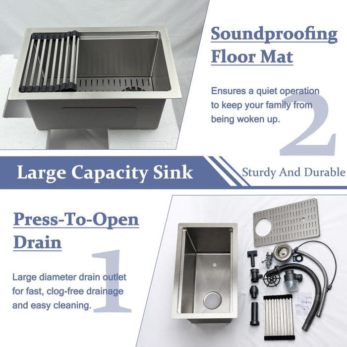 Silver Rectangular Sink with Cup Rinser - Modura Sinks