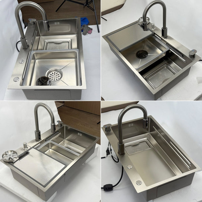 Silver Waterfall Workstation Sink - Modura Sinks