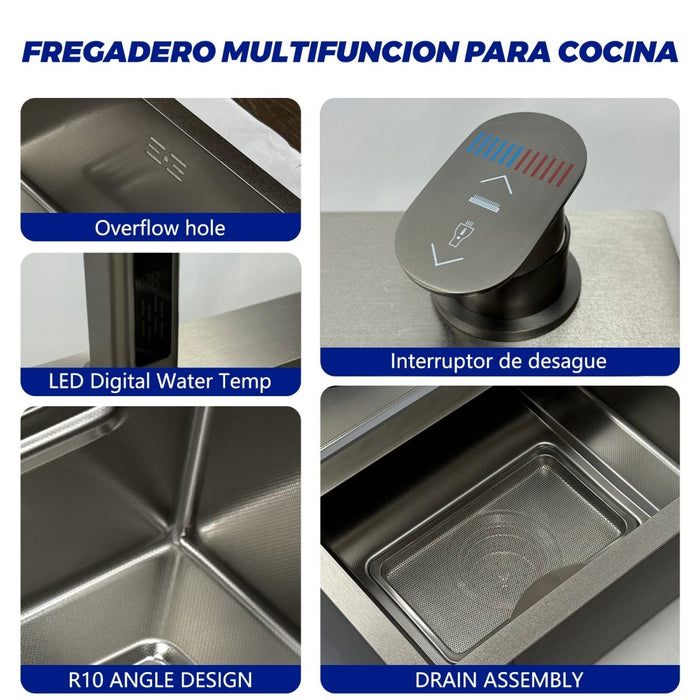 Silver Waterfall Workstation Sink - Modura Sinks