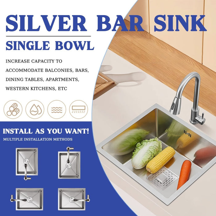Square Kitchen Sink 15 inch Silver - Modura Sinks