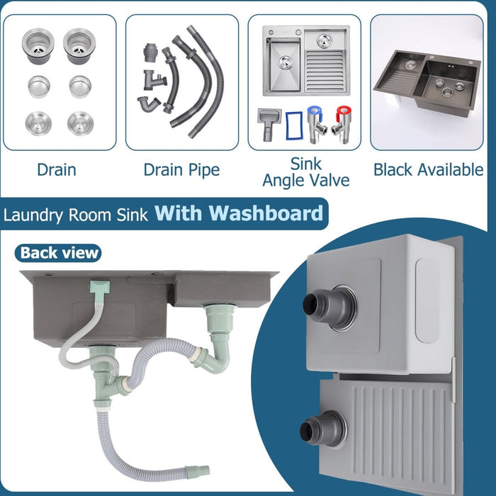 Washboard Laundry Utility Sink with Built-In Drainboard - Modura Sinks