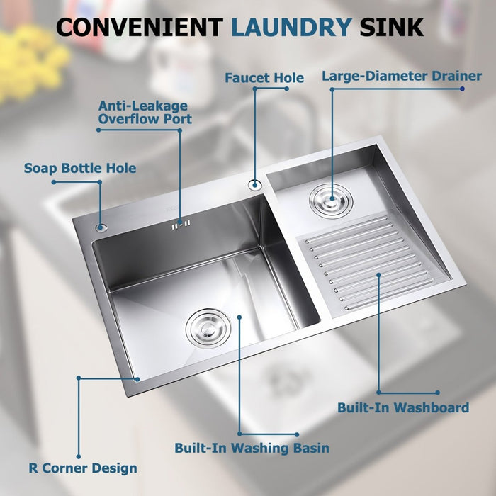 Washboard Laundry Utility Sink with Built-In Drainboard - Modura Sinks