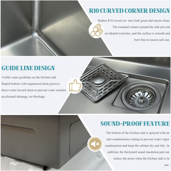 Waterfall Workstation Kitchen Sink with Digital Display & Pull-Out Faucet - Modura Sinks