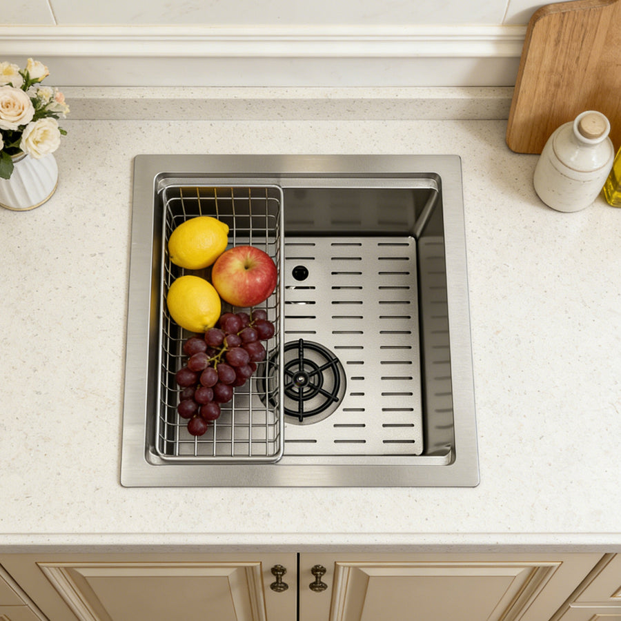 Silver Square Sink with Cup Rinser