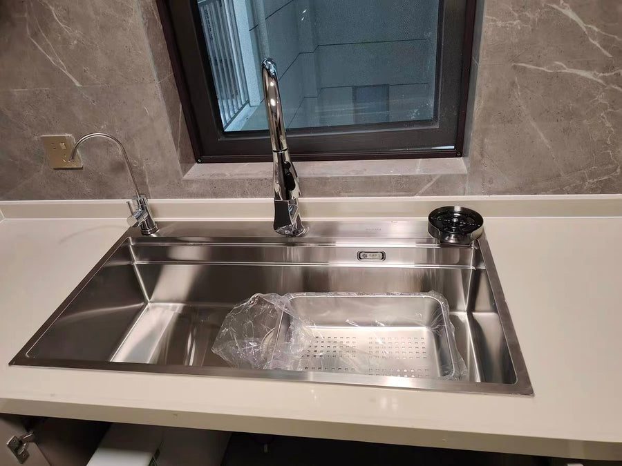 Silver Double-Step Workstation Sink