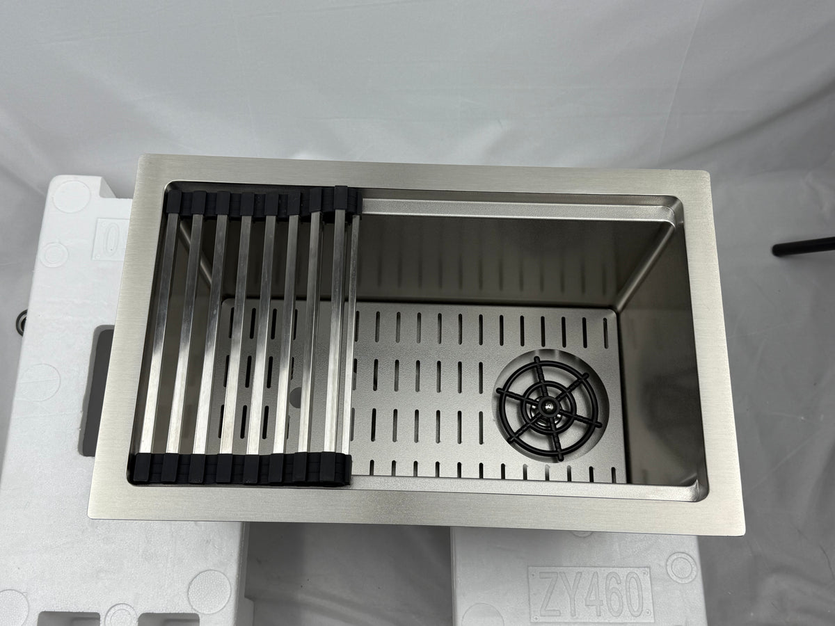 Silver Rectangular Sink with Cup Rinser
