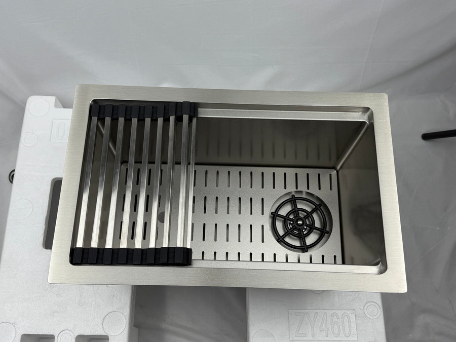 Silver Rectangular Sink with Cup Rinser
