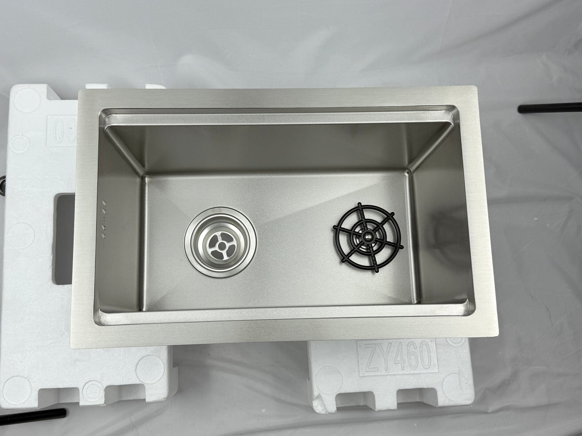 Silver Rectangular Sink with Cup Rinser
