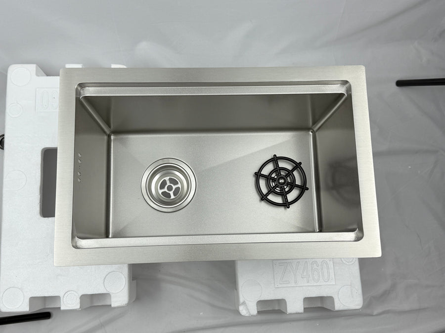 Silver Rectangular Sink with Cup Rinser