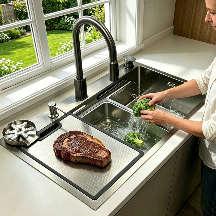 Silver Waterfall Workstation Sink