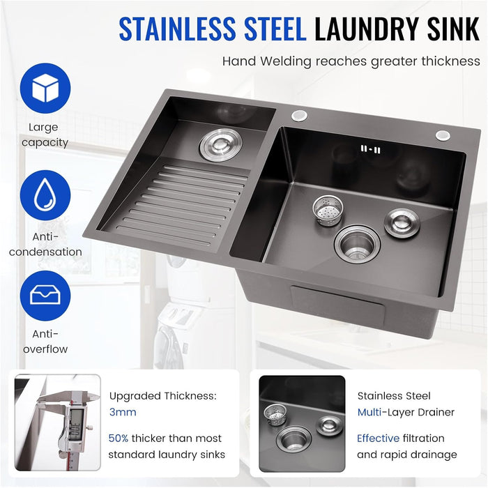Washboard Laundry Utility Sink with Built-In Drainboard