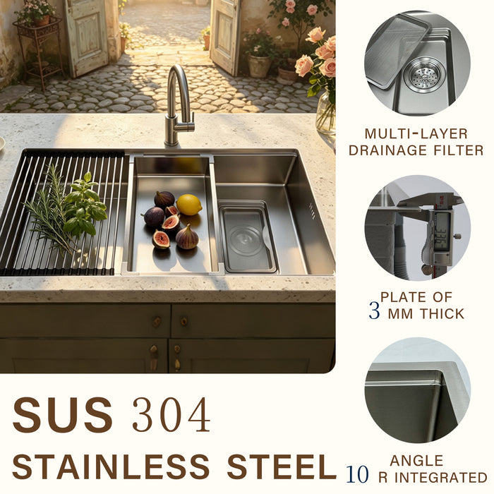 Kitchen Sink, Textured Stainless Steel – Colander & Rack Included
