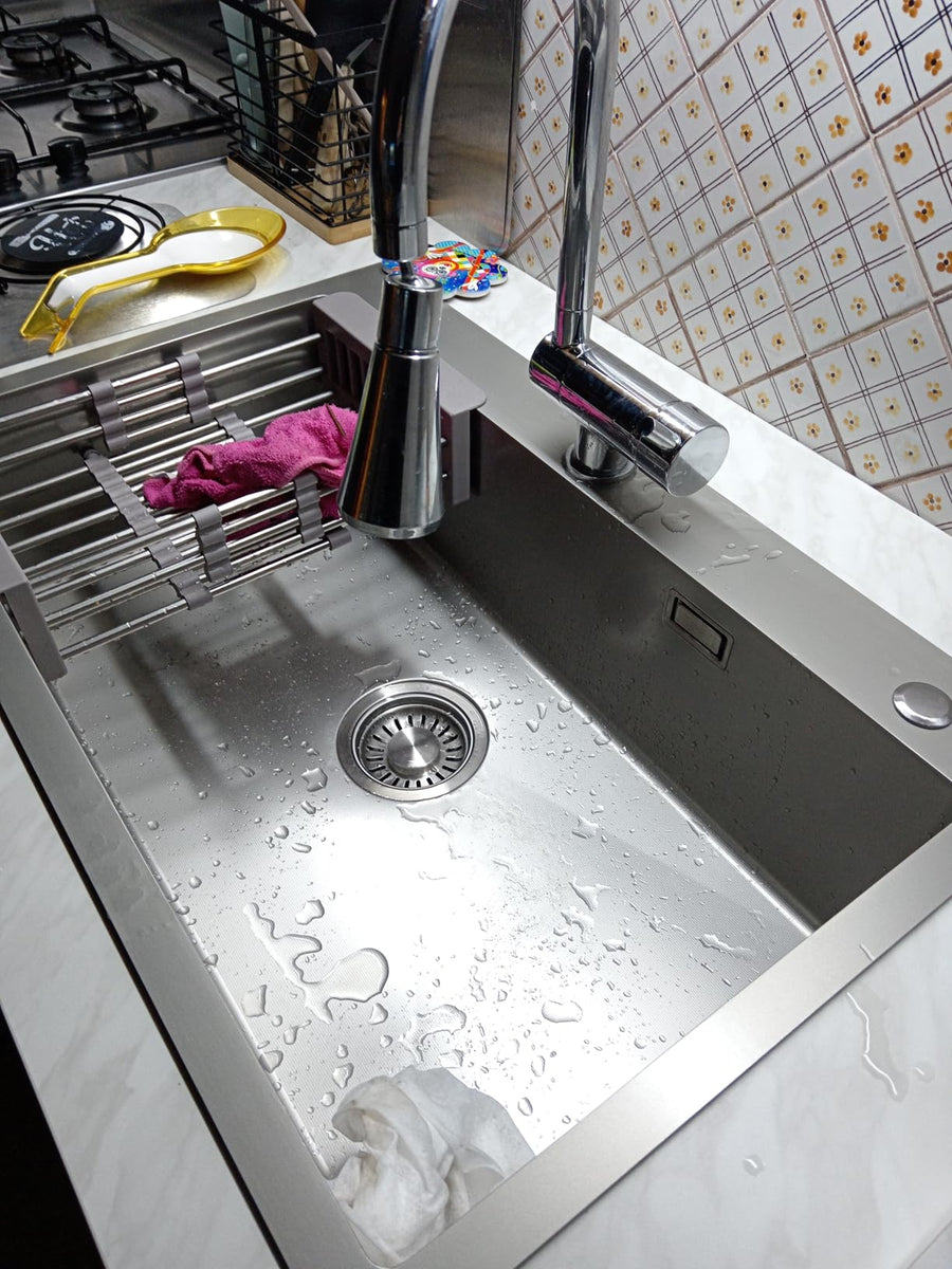 Silver Kitchen Sink with Faucet & Glass Rinser