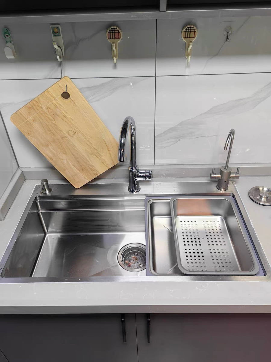 Silver Double-Step Workstation Sink