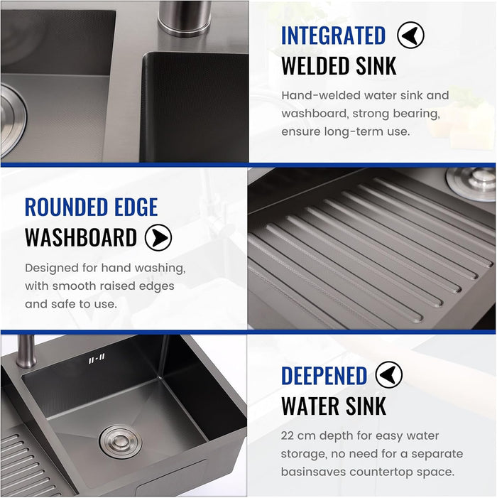 Washboard Laundry Utility Sink with Built-In Drainboard