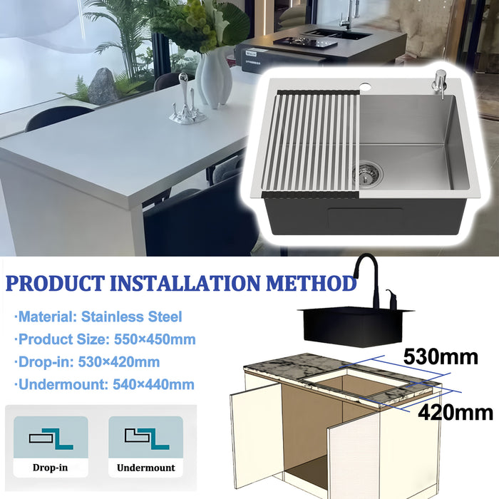 Silver Sink With Drying Rack - Modura Sinks