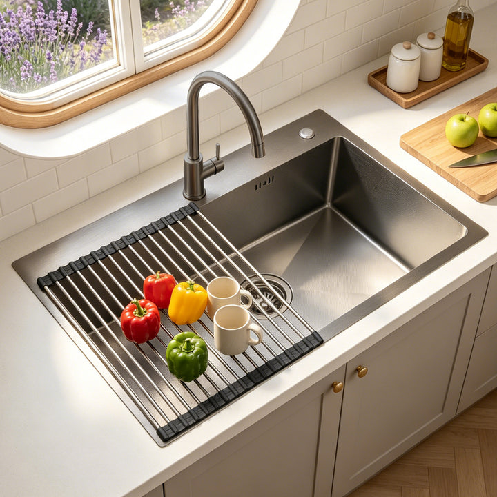 Silver Sink With Drying Rack