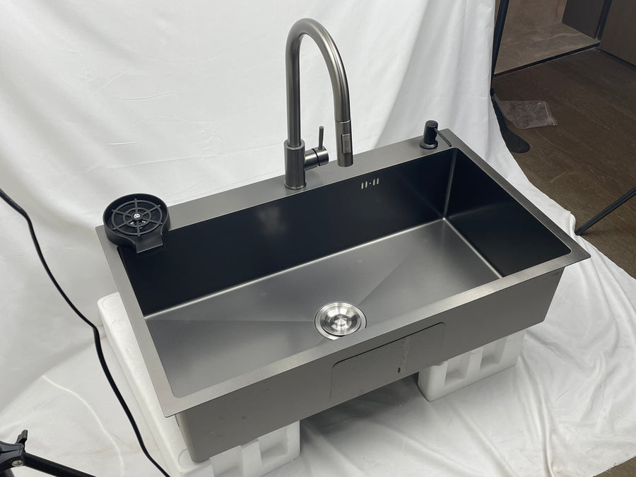 Black Kitchen Sink with Faucet, Cup Rinser & Soap Dispenser