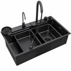 Black Waterfall Workstation Kitchen Sink with Digital Display and Pull-Out Faucet - Modura Sinks