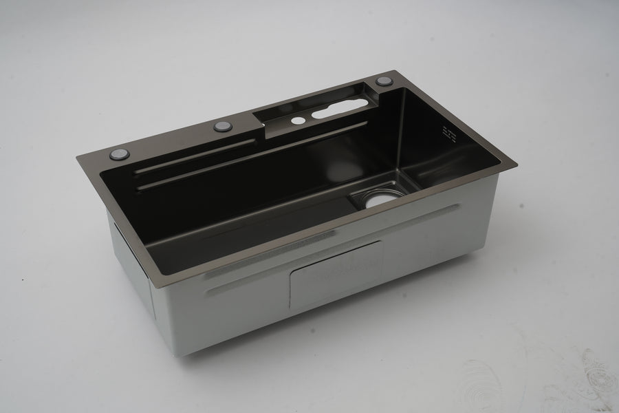 Waterfall Workstation Kitchen Sink with Digital Display & Pull-Out Faucet