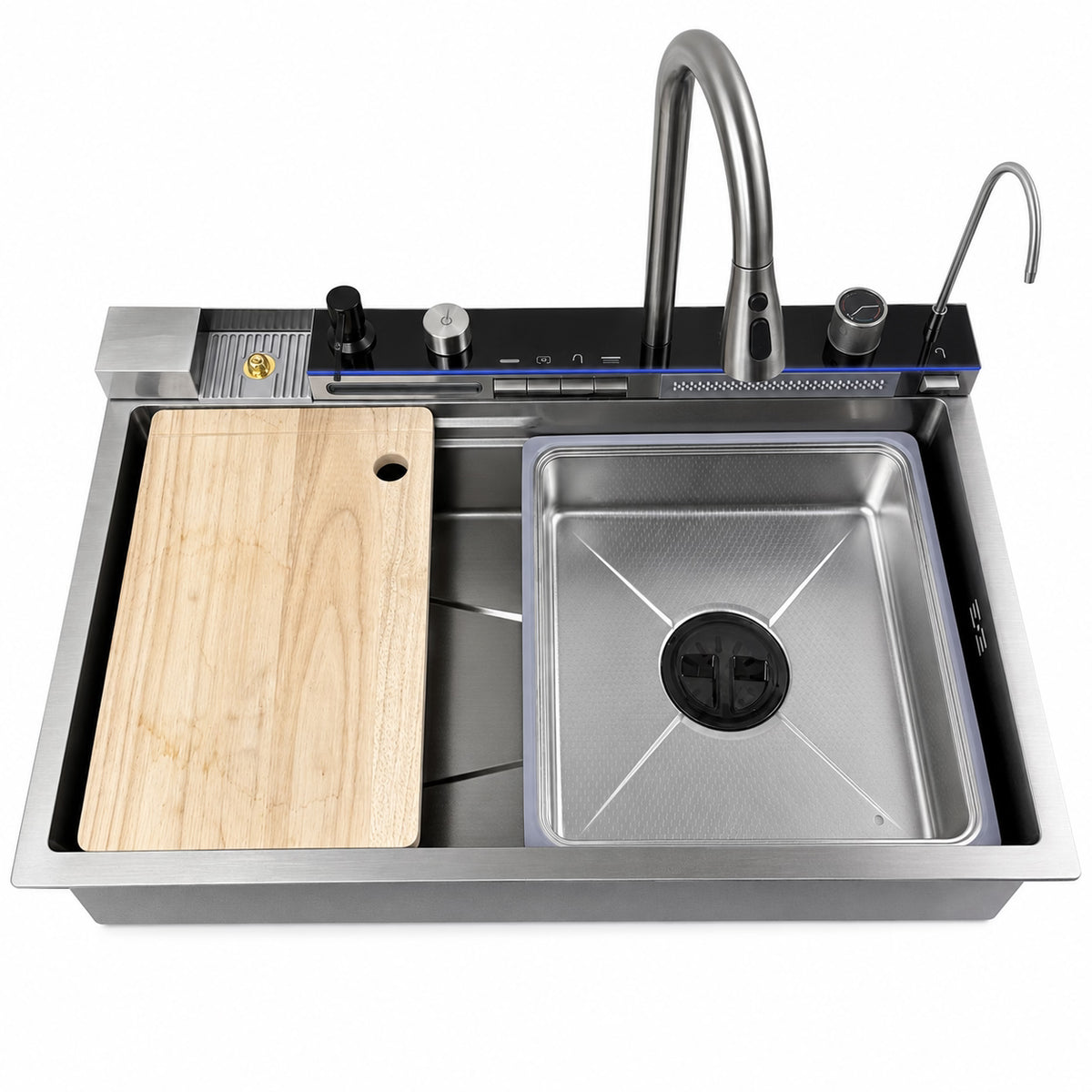 Silver Double Waterfall Sink with 4-Way Faucet System - Modura Sinks