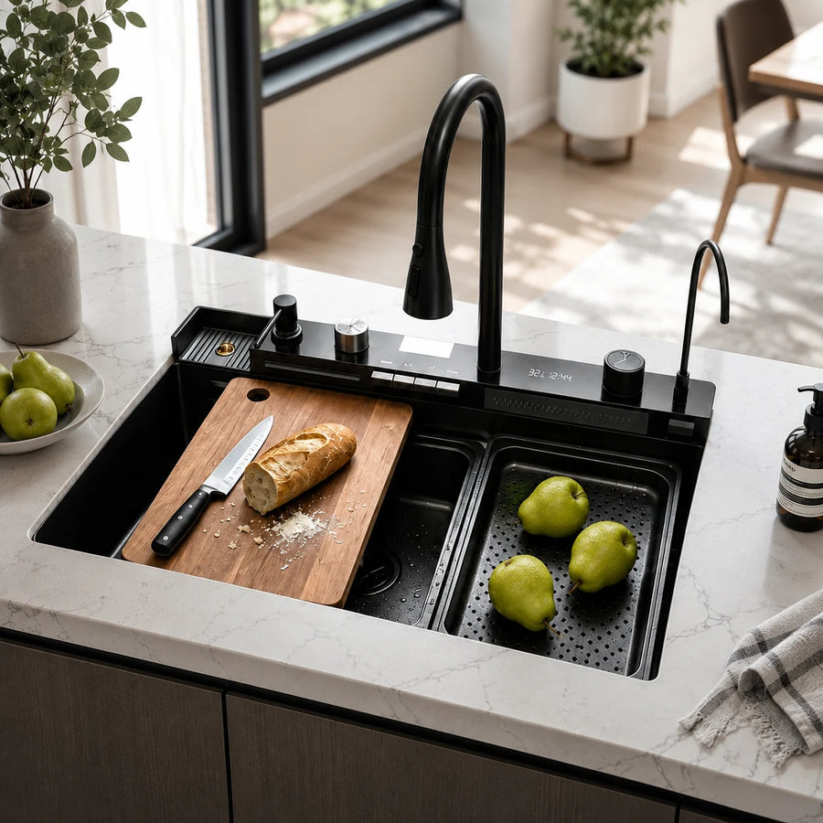 Double Waterfall Sink with 4-Way Faucet System