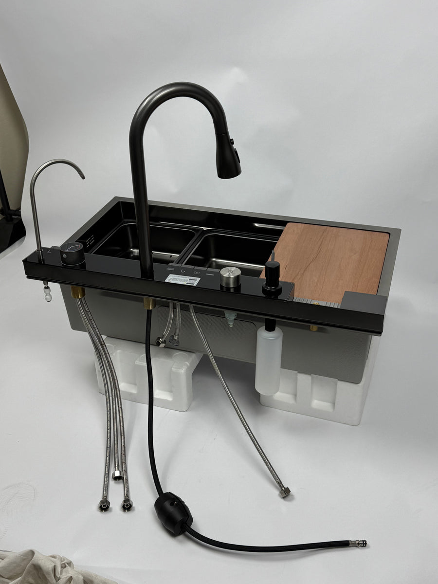 Double Waterfall Sink with 4-Way Faucet System
