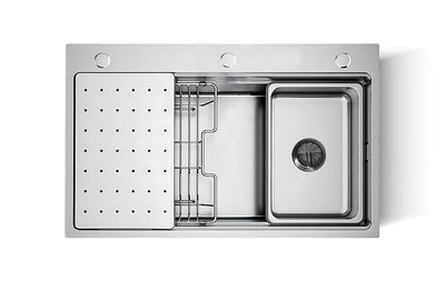 Silver Double-Step Workstation Sink 34 inch top mount