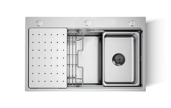 Silver Double-Step Workstation Sink 34 inch top mount