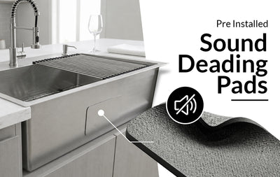 Silver Kitchen Sink with Faucet & Glass Rinser installed on countertop