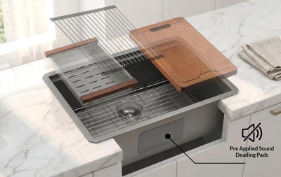 Beveled Corner Workstation Sink for modern kitchens