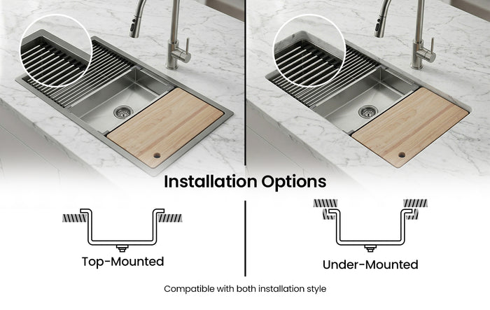 Silver Textured Stainless Steel Sink 35 inch undermount