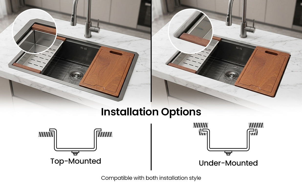 Beveled Corner Workstation Sink 27 inch top mount
