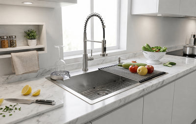 Silver Kitchen Sink with Faucet & Glass Rinser with stainless finish