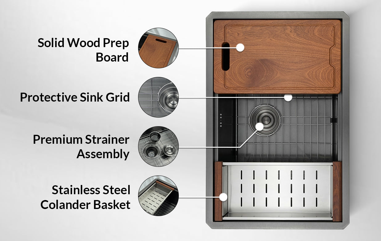 Beveled Corner Workstation Sink installed in countertop